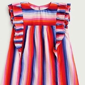 J Crew CREWCUTS Girls DRESS Sz 14 Bright Stripes Ruffle Trimmed Gauze Cotton NEW